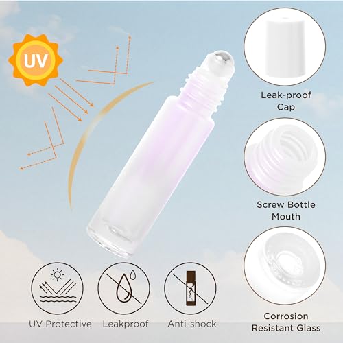 SESENSE White 10ml Essential Oil Roller Bottles 12 Pack with Funnel, Dropper & Stainless Steel Balls