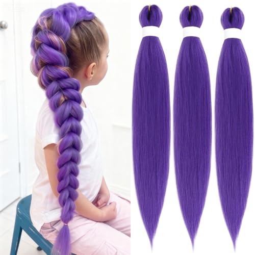 HAITOO Purple Braiding Hair Extensions 26 Inch Pre Stretched Crochet 3 Pack for Cosplay Halloween