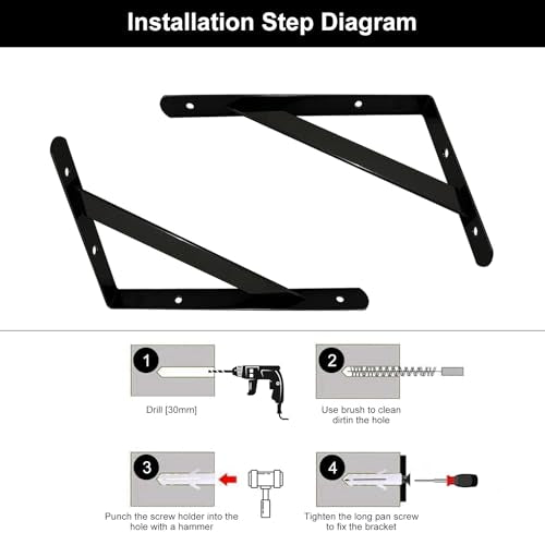 Heavy Duty Shelf Brackets 6x4 Inch - Black Powder-Coated Steel (4 Pack)