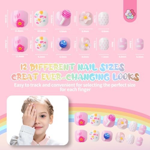 SAVILAND Kids Press-On Nails - 84 Pcs Cute 3D Fake Nails for Girls (5-9)