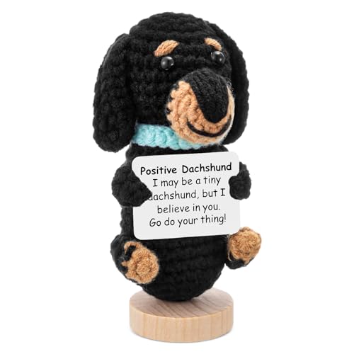 Handmade Crochet Dachshund Doll with Positive Message - Dog Lover Gift