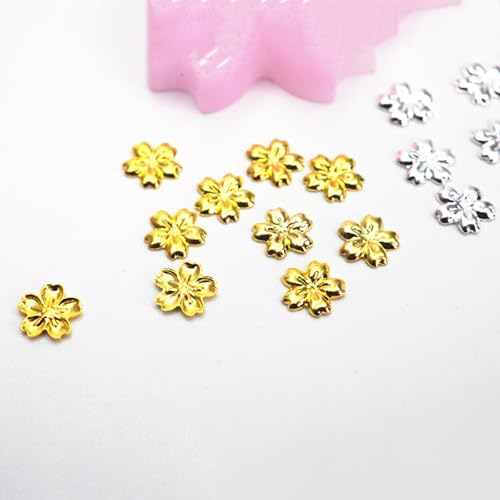 100pcs Gold Flower Nail Charms - Alloy Blossom Decorations