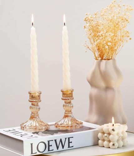 Gold Glass Taper Candlestick Holders - 4" Height, Set of 2
