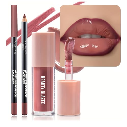 Beauty Glazed Lip Gloss & Liner Set - Rosewood Nude 2Pcs