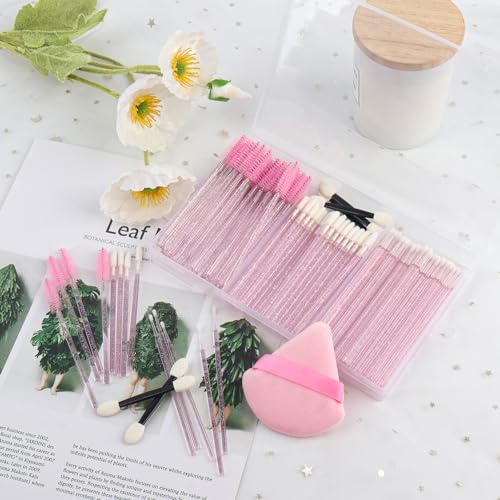 Pink Disposable Makeup Applicators Kit with Organizer - 206 pcs Professional Tools