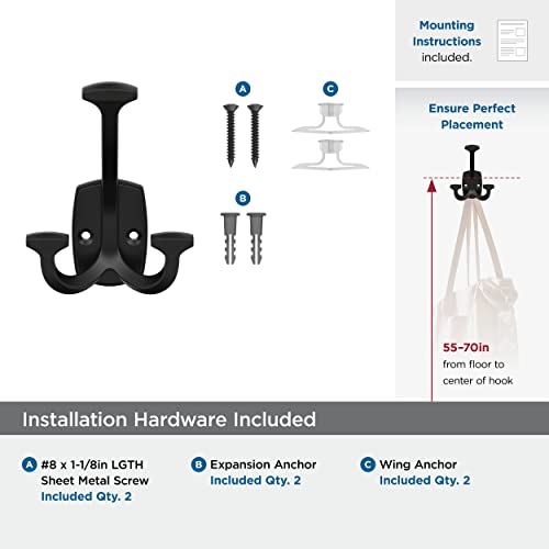 Amerock Matte Black Triple Prong Wall Hook for Coats & Bags