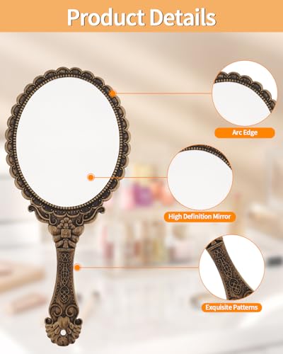 Vintage Handheld Makeup Mirror with Durable Handle - XPXKJ