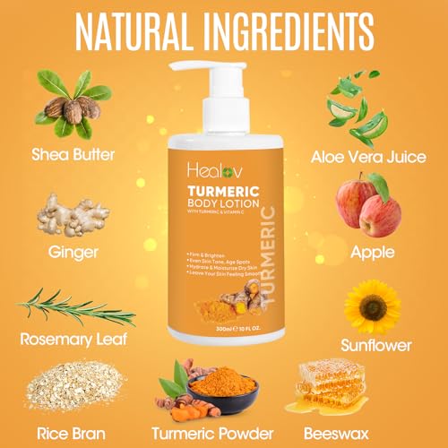 Healov Turmeric Body Lotion for Brightening & Acne Scars - Natural Moisturizer for Face & Body