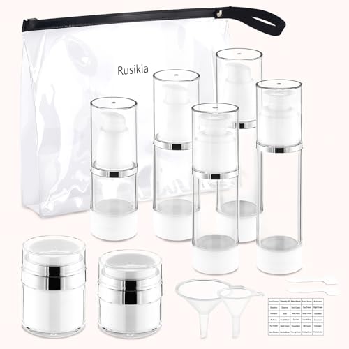 Rusikia 13-Piece Airless Travel Container Set, Leak-Proof TSA Approved Bottles