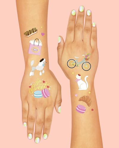 Paris Themed Temporary Tattoos - 61 Waterproof Foil Designs for Parties