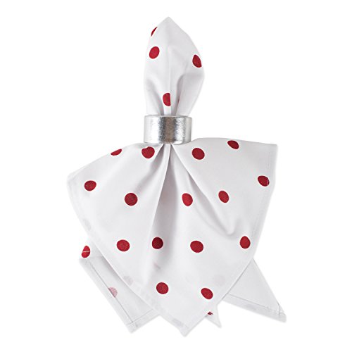 DII Polka Dot Cotton Napkins Set of 4 - 18x18 Inches, White/Red