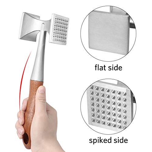 Heavy Duty Meat Hammer with Wooden Handle - 2-in-1 Tenderizer