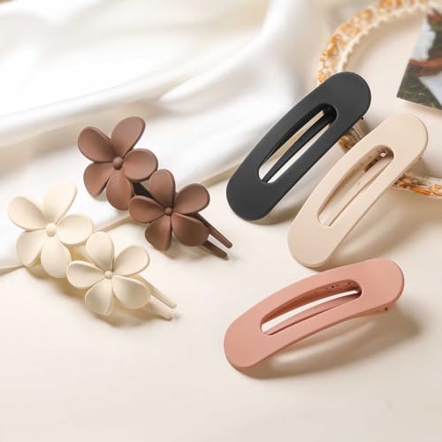 ZUTML 5 Pack Large Flat Hair Clips for Women Girls Brown & White Non-Slip Barrettes