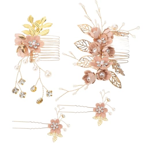 NUOBESTY Bridal Hair Clips - 4 Pcs Rhinestone Floral Combs for Weddings