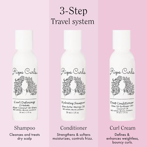 Rizos Curls 3-Piece Travel Kit: Hydrating Shampoo, Conditioner & Curl Cream