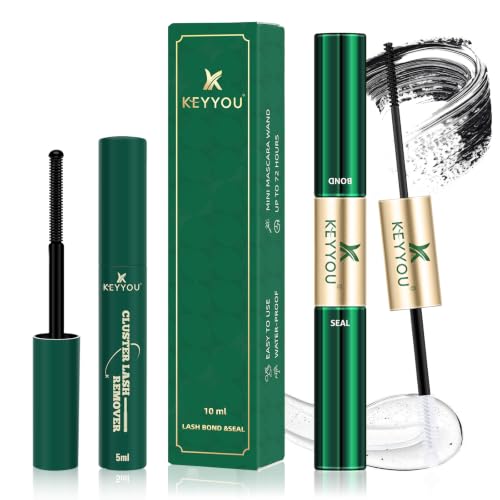 KEYYOU 2-Pack Lash Bond & Seal with Remover - Latex-Free, Waterproof Eyelash Glue