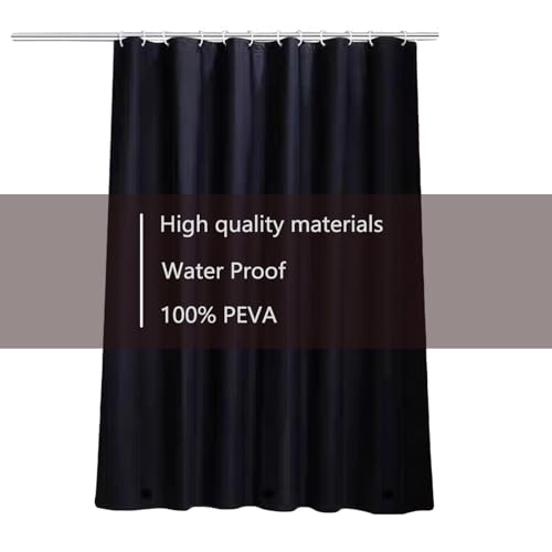 TIKABC Black PEVA Shower Curtain Liner - 72x72 Inch with Magnetic Weights
