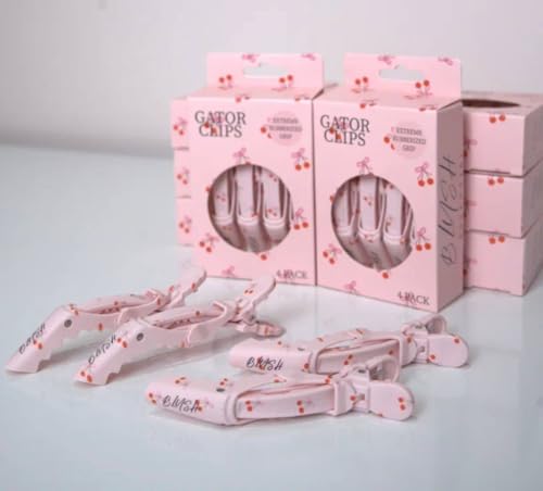 Blush Essentials Professional Alligator Hair Clips 4pk Bow & Cherry Design - Hair Sectioning Clips for Styling