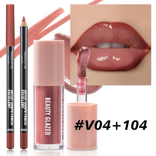 Beauty Glazed Lip Gloss & Liner Set - Rosewood Nude 2Pcs