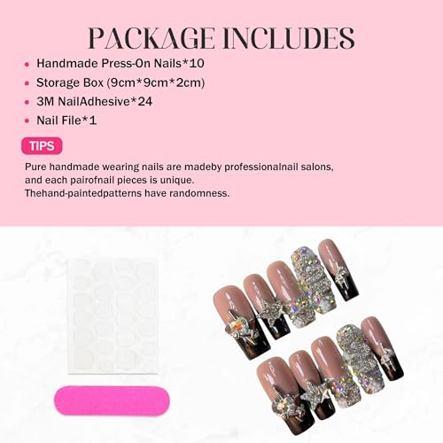 Luxury Long Square Press-On Nails with Black French Tips - Style 10