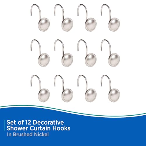 Kenney Decorative Shower Curtain Hooks - Set of 12 Brushed Nickel