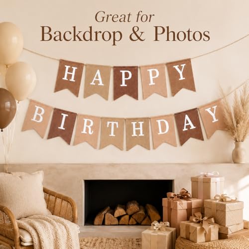 Boho Birthday Banner - Rustic Beige Canvas Garland for Celebrations