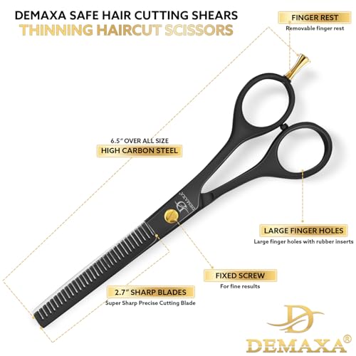 DEMAXA 6.5-inch Black Thinning Shears - Professional Hair Cutting Scissors