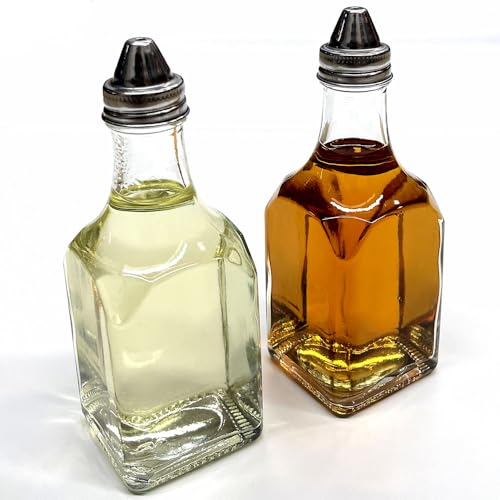 6-Ounce Glass Oil and Vinegar Bottle Set with Stainless Steel Lids