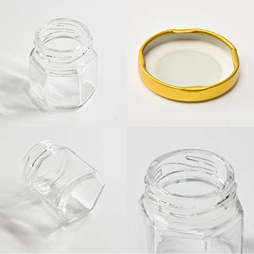 Set of 6 Mini Glass Hexagon Jars with Gold Lids & Bee Charms