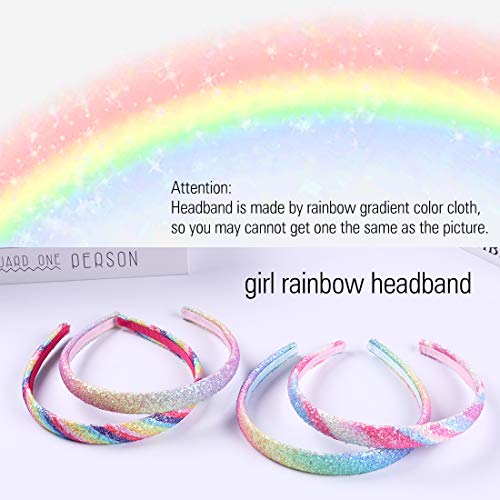 WANYU Rainbow 8 Pack Kids Headbands – Sequin Heart & Mermaid Hair Bands for Girls