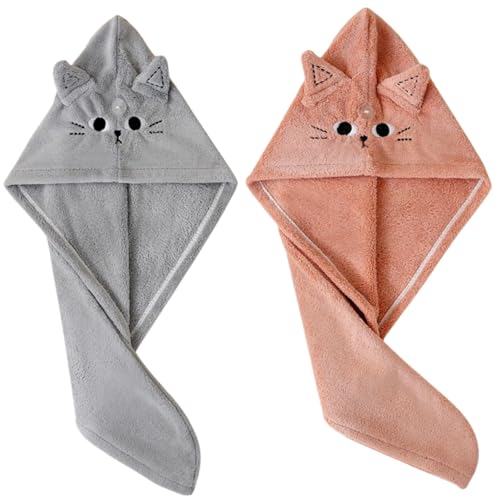 2 Pack Cat Microfiber Hair Towel Wrap - Super Absorbent Hair Turban