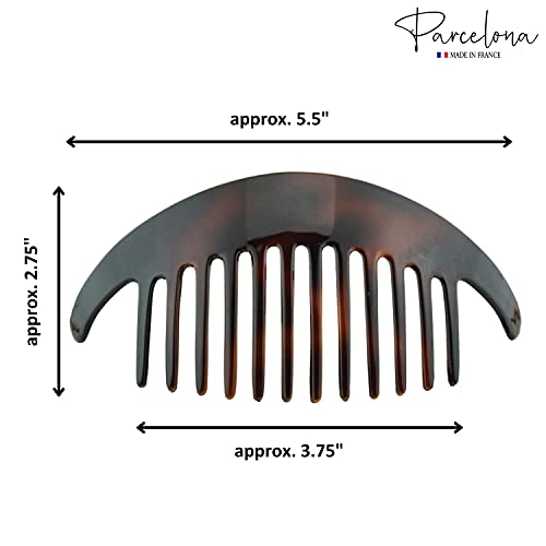 Parcelona Tortoise Shell Brown French Alice Hair Comb Set of 2 - Large 3.75" for Women & Girls