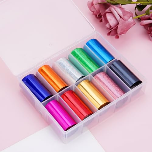 Yokilly Colorful Holographic Nail Art Foil Transfer Stickers - 10Pcs, 3D Self-Adhesive