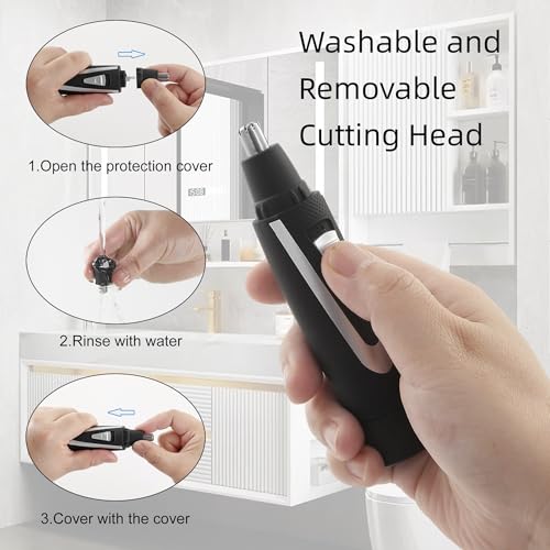 Ear and Nose Hair Trimmer Clippers: 2026 Professional Painless Eyebrow & Facial Hair Trimmers Remover for Men Women, Battery Operated Nasal Clipper, Dual Edge Waterproof Blades for Easy Clean, Black