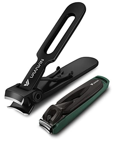 VANWIN Heavy Duty Nail Clipper Set with Catcher - Black+Green