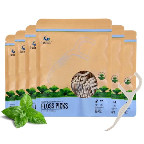 Isshah Mint Dental Floss Picks - Sustainable Vegan Interdental Care - 300 Count