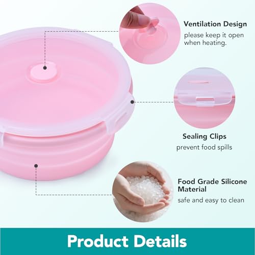 Collapsible Silicone Food Storage Containers - 4-Piece Set, Leak-Proof & Space-Saving