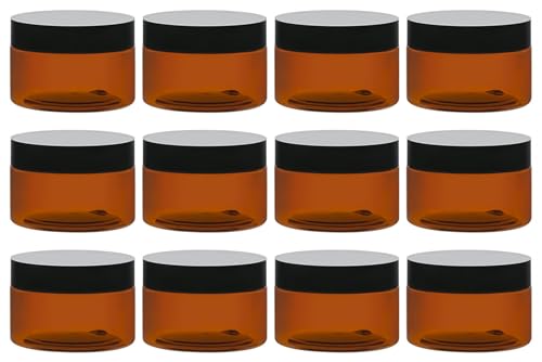 4oz Amber Plastic Cosmetic Jars - 12 Pack Leak Proof Containers