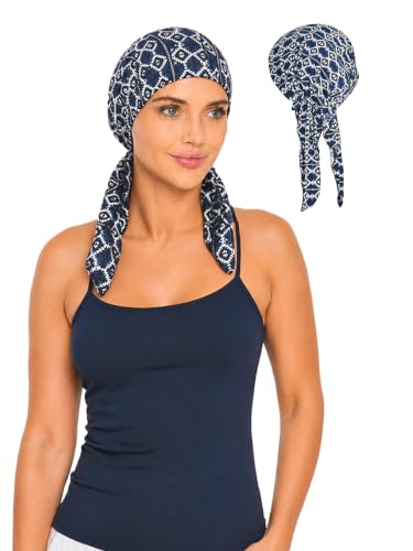 Navy Aztec Pre-Tied Bandana Turban Chemo Head Scarf