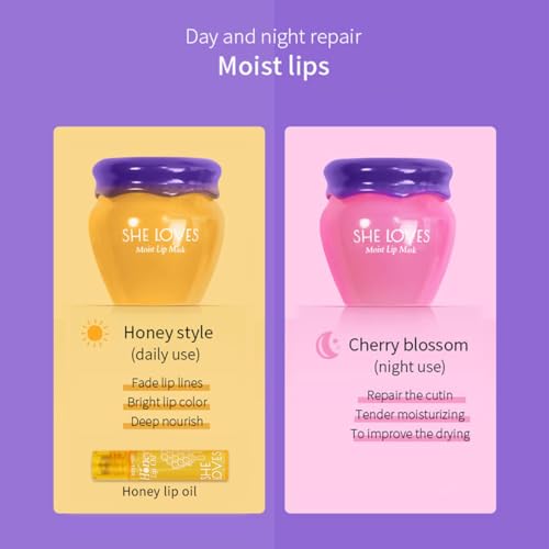 SHE LOVES Lip Mask 10g - Honey & Sakura Night & Day Repair, Reduces Lip Lines