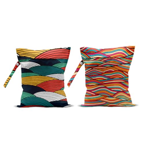 Multicolor Wet Dry Bag - 2 Pcs Wave Print Reusable Makeup & Swimsuit Bags