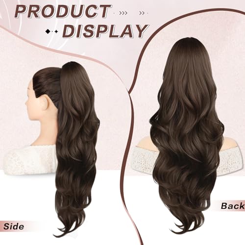 CHRSHN 26-Inch Wavy Drawstring Ponytail Extension - Medium Brown Synthetic