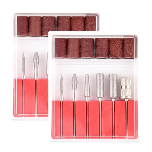 CALIDAKA 12Pcs Nail Drill Bit Set for Acrylic & Gel Nails – 2 Sets with 6 Bits + 6 Sanding Bands #80 #120 #180