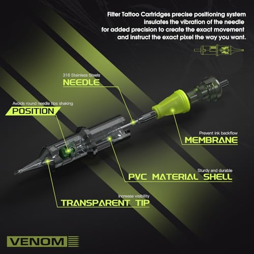 Filter Venom #12 18RS Round Shader Tattoo Cartridge Needles - 20 Pack
