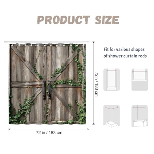 Rustic Barn Door Vines Shower Curtain - Farmhouse Bathroom Decor, 72x72 in