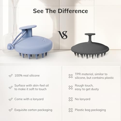 Sndyi Gray Blue Silicone Scalp Massager & Shampoo Brush for Hair Growth & Dandruff Removal