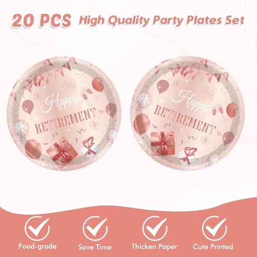 Rose Gold Retirement Party Supplies Set - 41 Pieces Tableware for 20 Guests