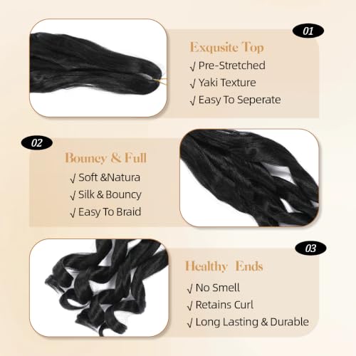 16 Inch French Curl Braiding Hair Extensions - 1B, 7 Packs