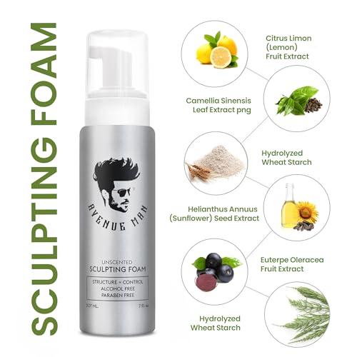 Avenue Man Unscented Sculpting Foam Mousse for Men - 7 oz, Frizz Control & Firm Hold