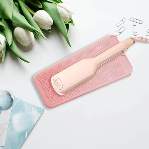 Heat Resistant Silicone Mat & Pouch for Curling Iron - Pink